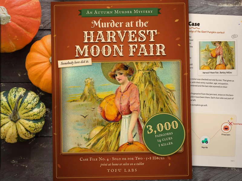 Cover of Murder at the Harvest Moon Fair with a girl carrying a pumpkin