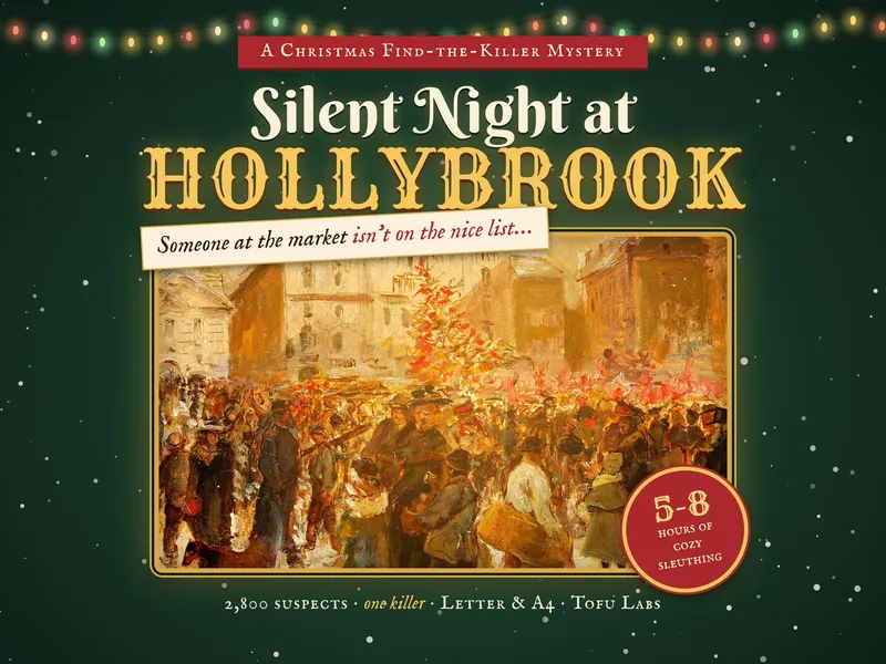 Cover of Silent Night at Hollybrook with a busy snowy Christmas market