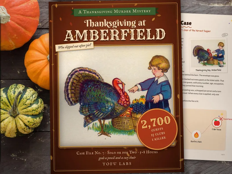 Cover of Thanksgiving at Amberfield with a boy feeding a turkey